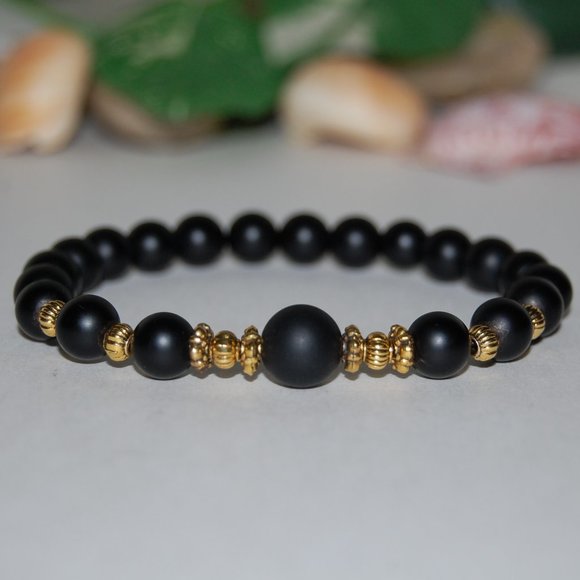 Onyx Bracelet,Onyx Gemstone Bracelet,8mm Onyx Beads,Stretch Bracelet,Man,Woman - Picture 1 of 3